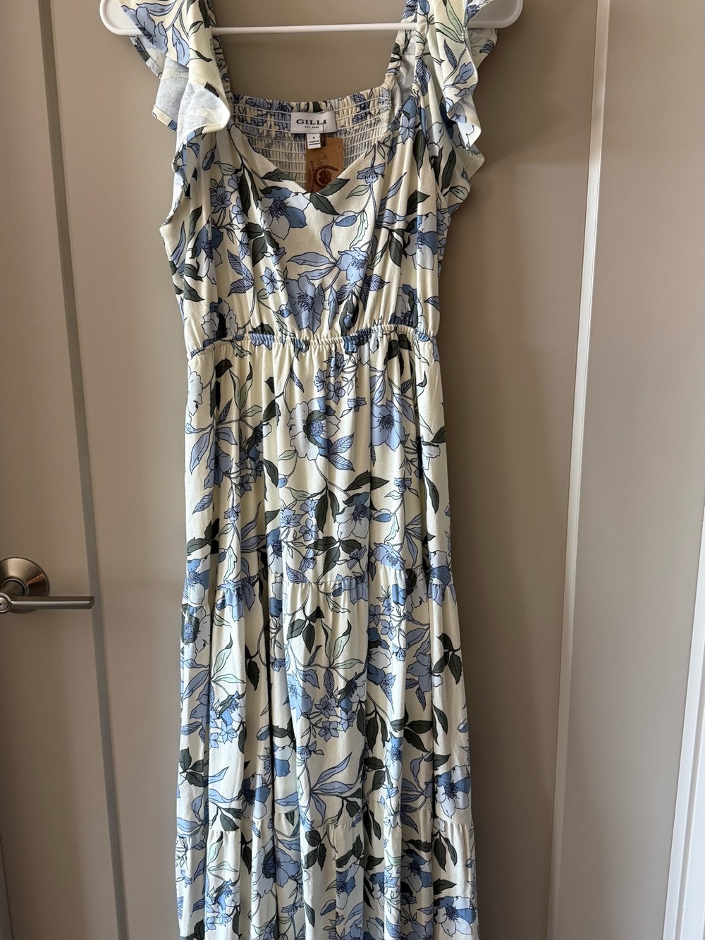 Gilli Cream Maxi Dress with Blue Floral Print
